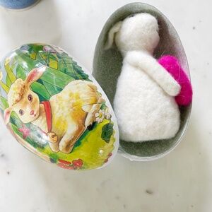 Felted Bunny with Heart in German Paper Mache Nestler Egg